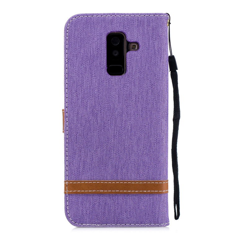 Color Matching Denim Texture Leather Case for Galaxy A6+, with Holder & Card Slots & Wallet & Lanyard
