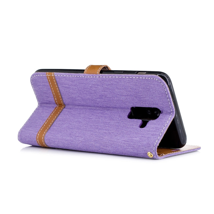 Color Matching Denim Texture Leather Case for Galaxy A6+, with Holder & Card Slots & Wallet & Lanyard