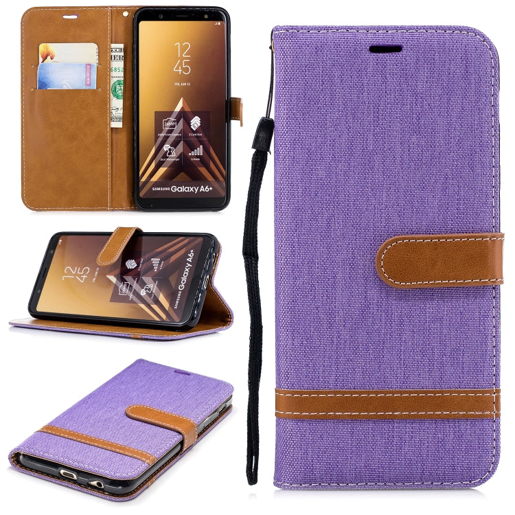 Color Matching Denim Texture Leather Case for Galaxy A6+, with Holder & Card Slots & Wallet & Lanyard