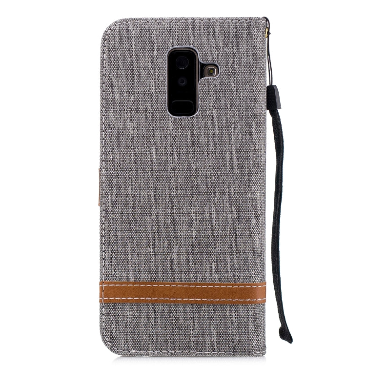 Color Matching Denim Texture Leather Case for Galaxy A6+, with Holder & Card Slots & Wallet & Lanyard