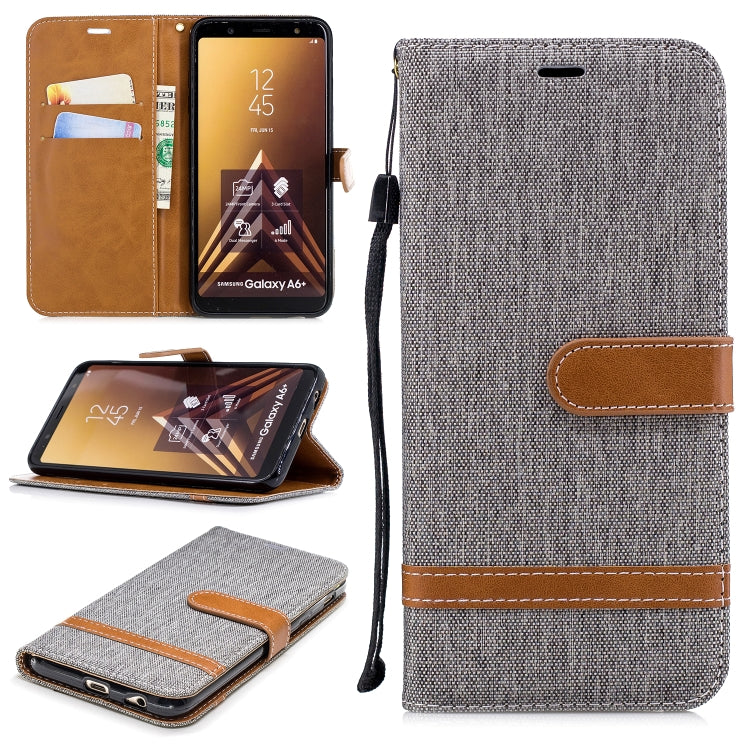 Color Matching Denim Texture Leather Case for Galaxy A6+, with Holder & Card Slots & Wallet & Lanyard