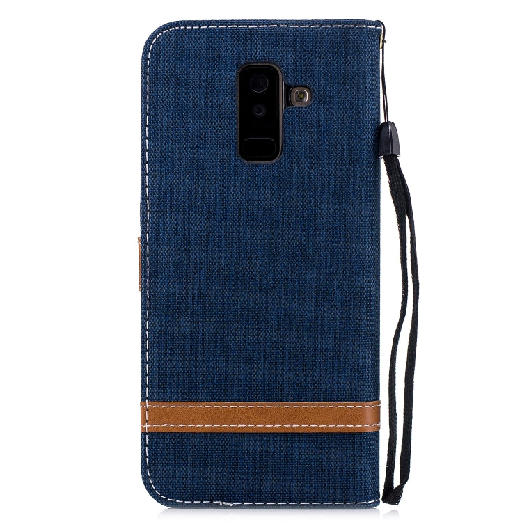 Color Matching Denim Texture Leather Case for Galaxy A6+, with Holder & Card Slots & Wallet & Lanyard