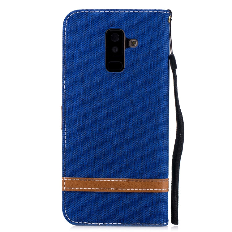 Color Matching Denim Texture Leather Case for Galaxy A6+, with Holder & Card Slots & Wallet & Lanyard