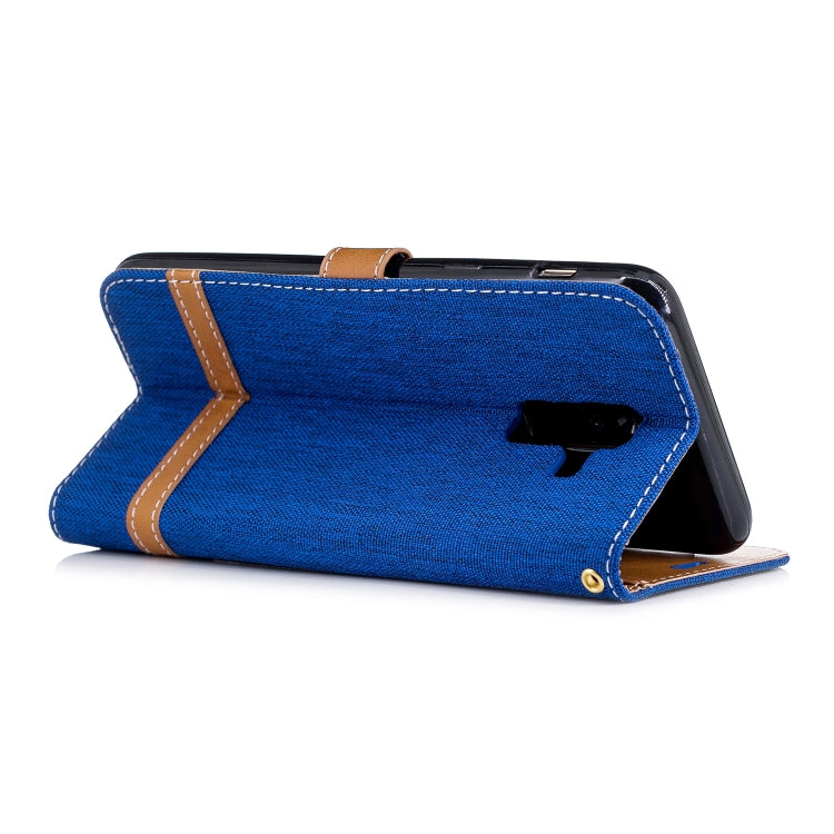 Color Matching Denim Texture Leather Case for Galaxy A6+, with Holder & Card Slots & Wallet & Lanyard