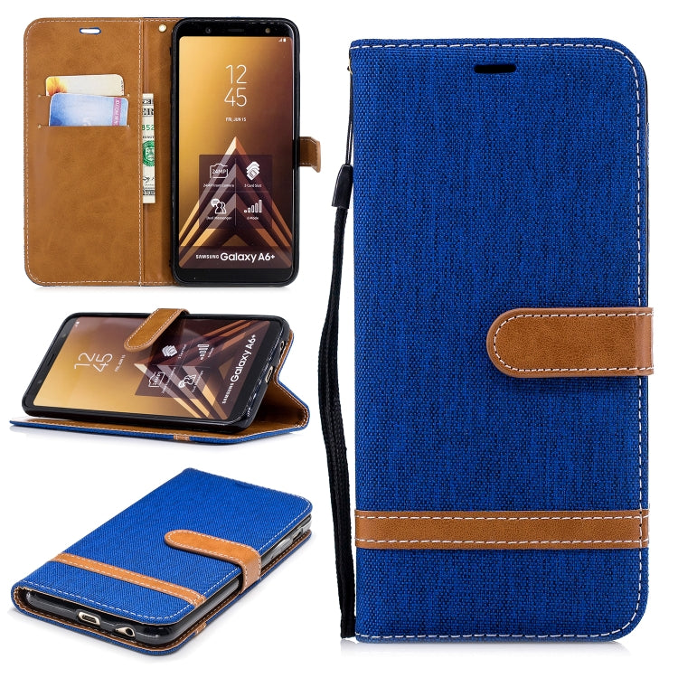 Color Matching Denim Texture Leather Case for Galaxy A6+, with Holder & Card Slots & Wallet & Lanyard