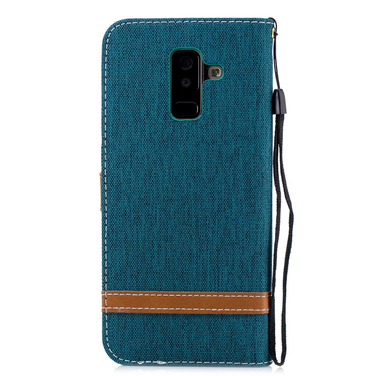 Color Matching Denim Texture Leather Case for Galaxy A6+, with Holder & Card Slots & Wallet & Lanyard