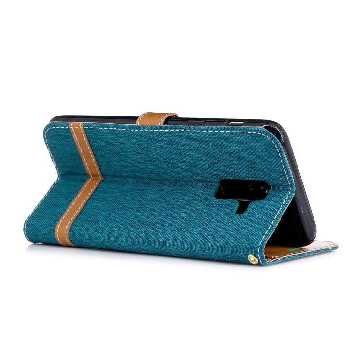 Color Matching Denim Texture Leather Case for Galaxy A6+, with Holder & Card Slots & Wallet & Lanyard