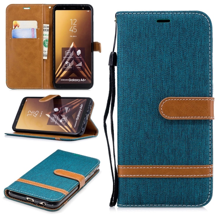Color Matching Denim Texture Leather Case for Galaxy A6+, with Holder & Card Slots & Wallet & Lanyard