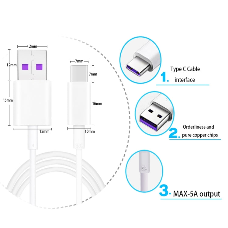 5A USB to USB-C / Type-C Flash Charging Data Cable, Cable Length: 1m