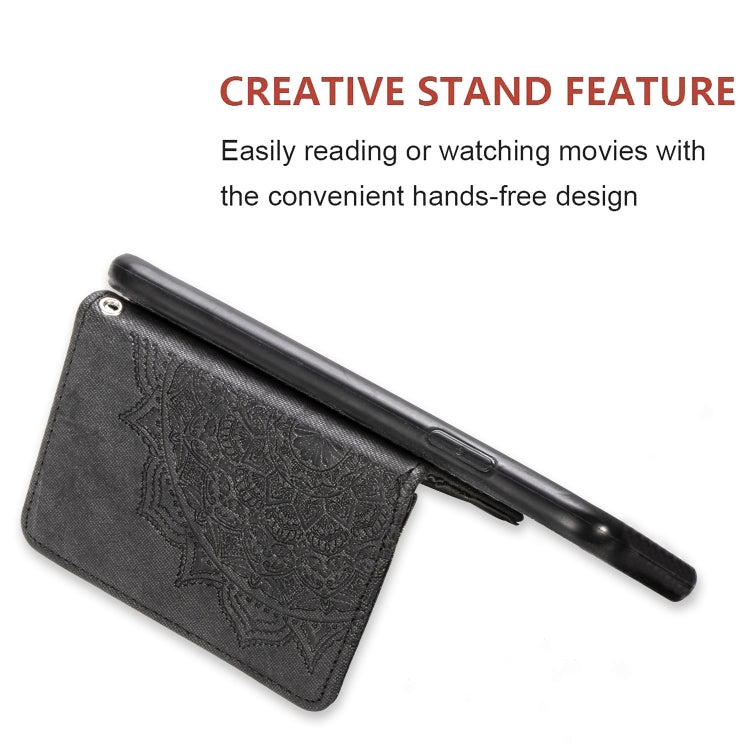 For Samsung Galaxy A31 Mandala Embossed Magnetic Cloth PU + TPU + PC Case with Holder & Card Slots & Wallet & Photo Frame & Strap