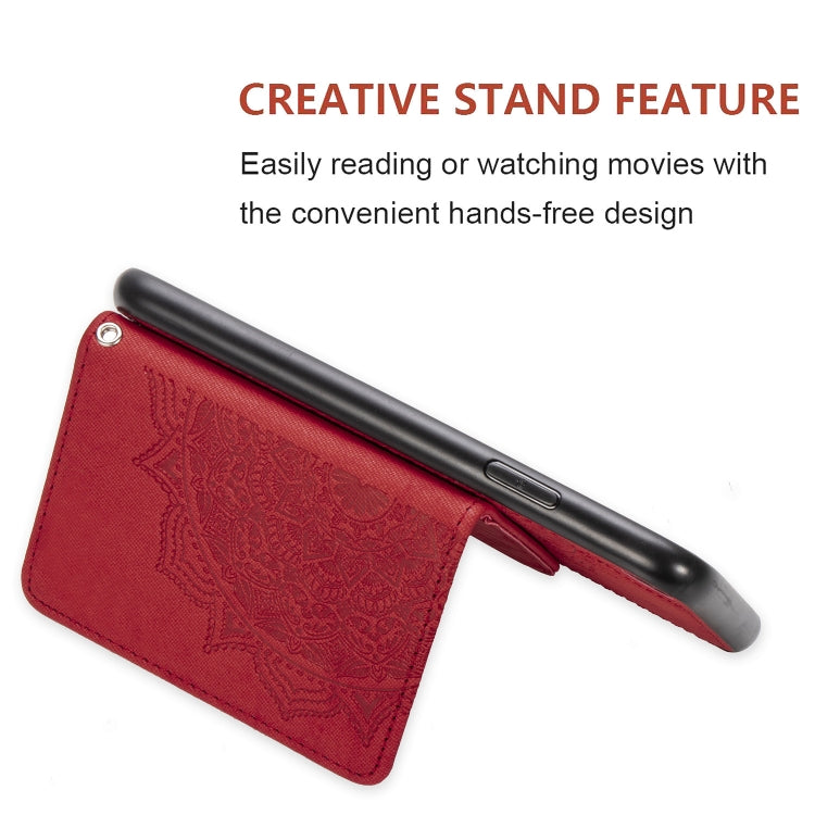 For Samsung Galaxy A31 Mandala Embossed Magnetic Cloth PU + TPU + PC Case with Holder & Card Slots & Wallet & Photo Frame & Strap