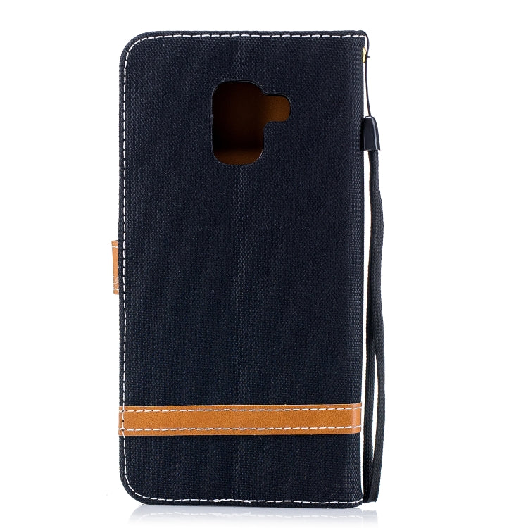 Color Matching Denim Texture Leather Case for Galaxy A8+, with Holder & Card Slots & Wallet & Lanyard