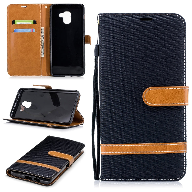 Color Matching Denim Texture Leather Case for Galaxy A8+, with Holder & Card Slots & Wallet & Lanyard
