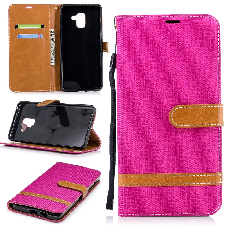 Color Matching Denim Texture Leather Case for Galaxy A8+, with Holder & Card Slots & Wallet & Lanyard