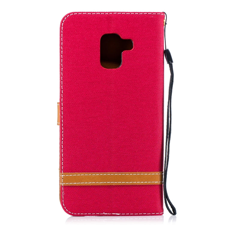 Color Matching Denim Texture Leather Case for Galaxy A8+, with Holder & Card Slots & Wallet & Lanyard