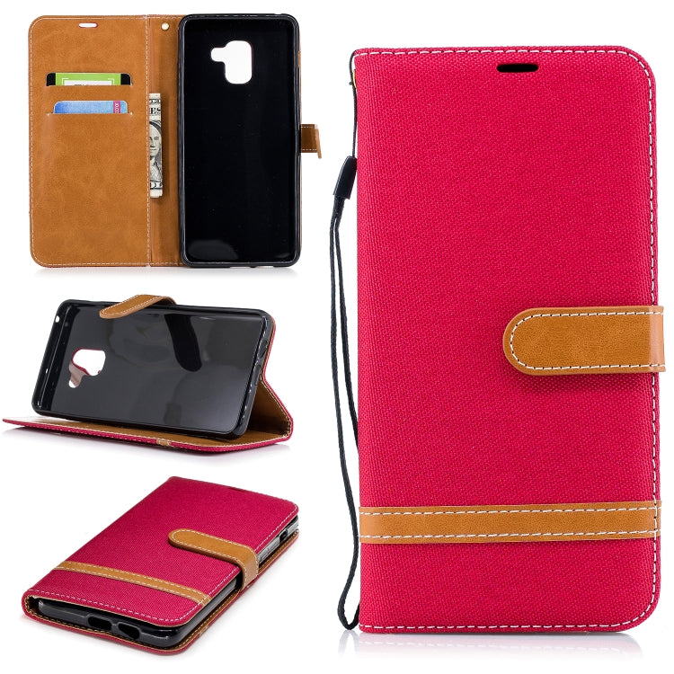 Color Matching Denim Texture Leather Case for Galaxy A8+, with Holder & Card Slots & Wallet & Lanyard