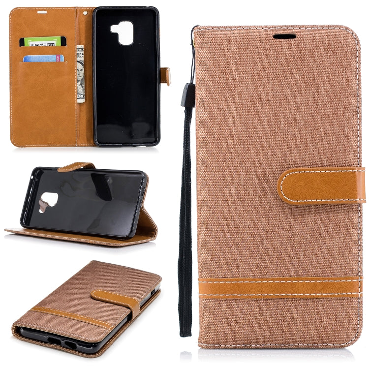 Color Matching Denim Texture Leather Case for Galaxy A8+, with Holder & Card Slots & Wallet & Lanyard