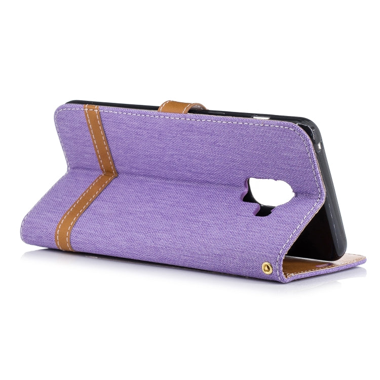 Color Matching Denim Texture Leather Case for Galaxy A8+, with Holder & Card Slots & Wallet & Lanyard