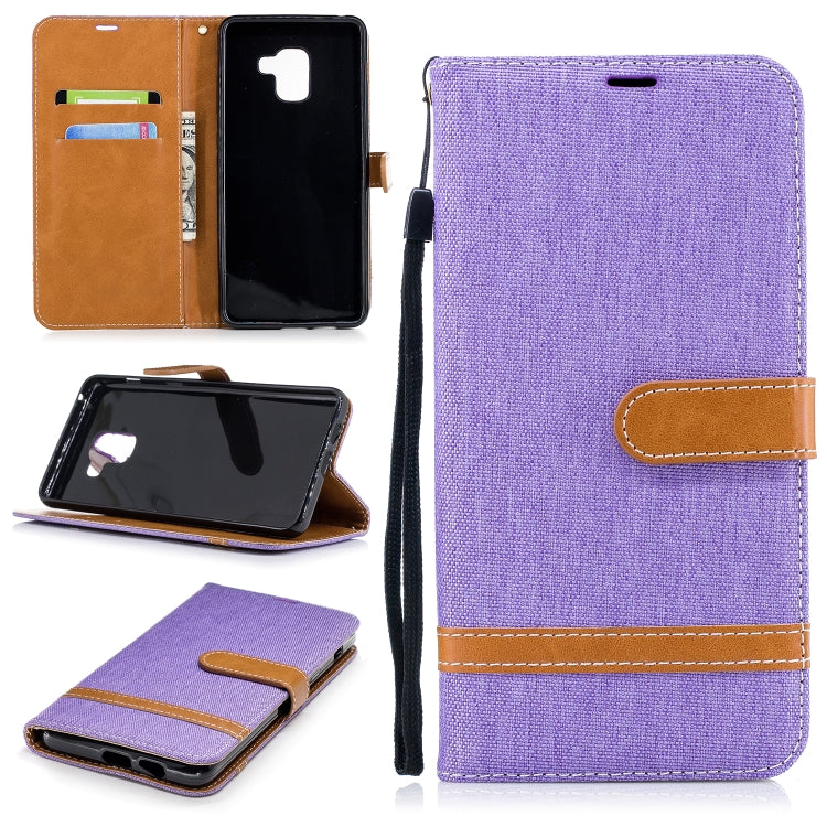 Color Matching Denim Texture Leather Case for Galaxy A8+, with Holder & Card Slots & Wallet & Lanyard