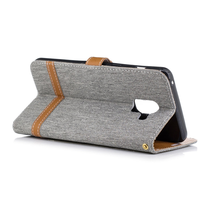 Color Matching Denim Texture Leather Case for Galaxy A8+, with Holder & Card Slots & Wallet & Lanyard