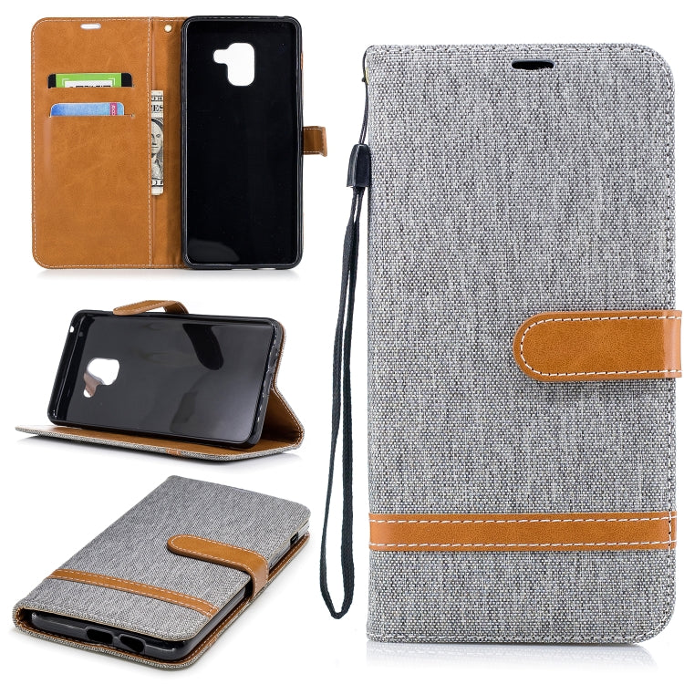 Color Matching Denim Texture Leather Case for Galaxy A8+, with Holder & Card Slots & Wallet & Lanyard