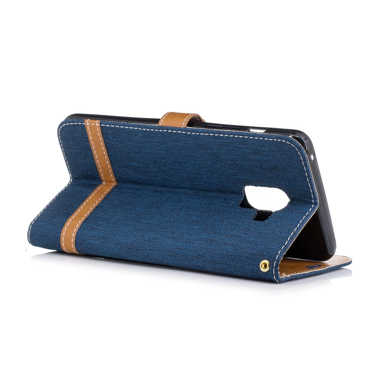 Color Matching Denim Texture Leather Case for Galaxy A8+, with Holder & Card Slots & Wallet & Lanyard