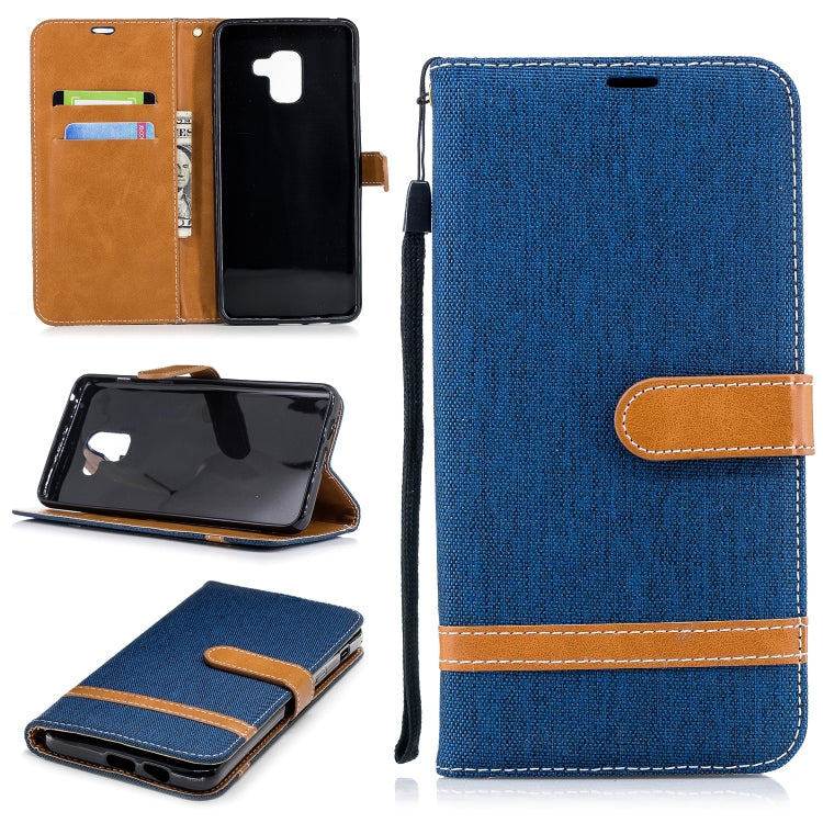 Color Matching Denim Texture Leather Case for Galaxy A8+, with Holder & Card Slots & Wallet & Lanyard
