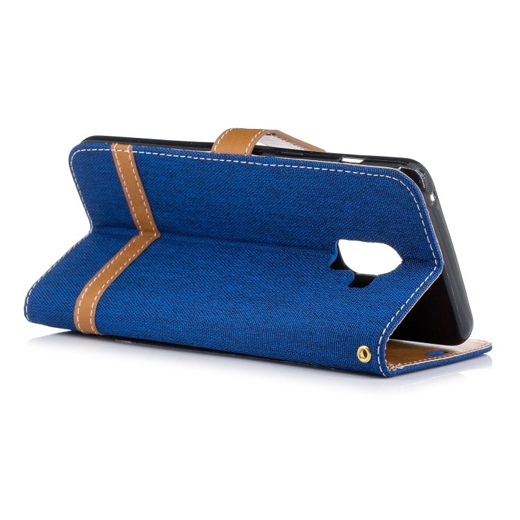 Color Matching Denim Texture Leather Case for Galaxy A8+, with Holder & Card Slots & Wallet & Lanyard