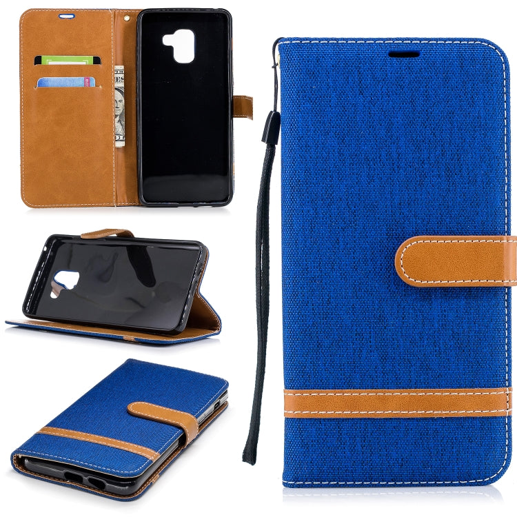 Color Matching Denim Texture Leather Case for Galaxy A8+, with Holder & Card Slots & Wallet & Lanyard