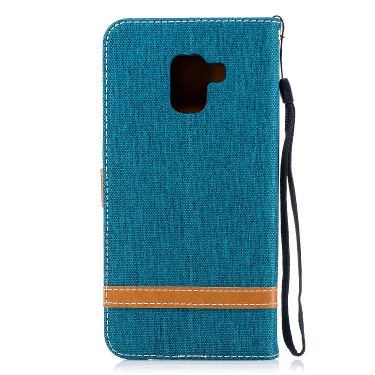 Color Matching Denim Texture Leather Case for Galaxy A8+, with Holder & Card Slots & Wallet & Lanyard