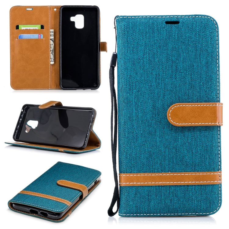 Color Matching Denim Texture Leather Case for Galaxy A8+, with Holder & Card Slots & Wallet & Lanyard