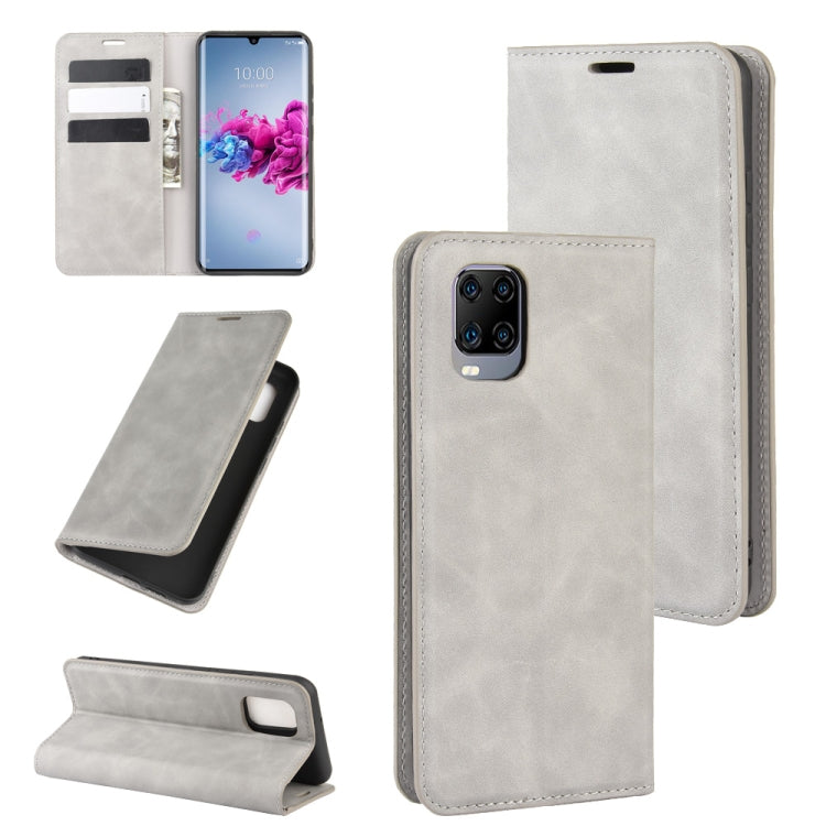 For ZTE Axon 11 Retro-skin Business Magnetic Suction Leather Case with Holder & Card Slots & Wallet