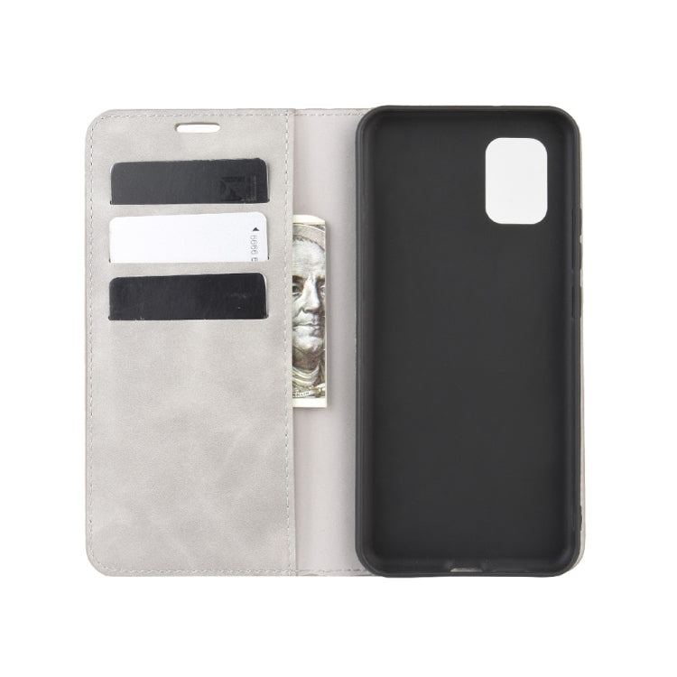 For ZTE Axon 11 Retro-skin Business Magnetic Suction Leather Case with Holder & Card Slots & Wallet