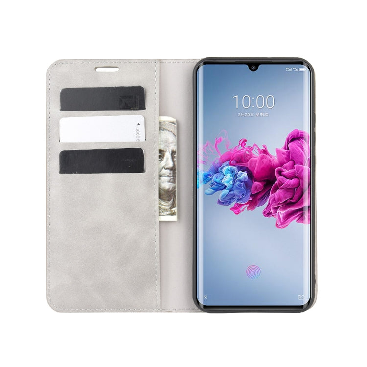 For ZTE Axon 11 Retro-skin Business Magnetic Suction Leather Case with Holder & Card Slots & Wallet