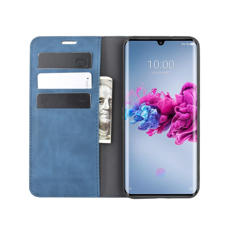 For ZTE Axon 11 Retro-skin Business Magnetic Suction Leather Case with Holder & Card Slots & Wallet