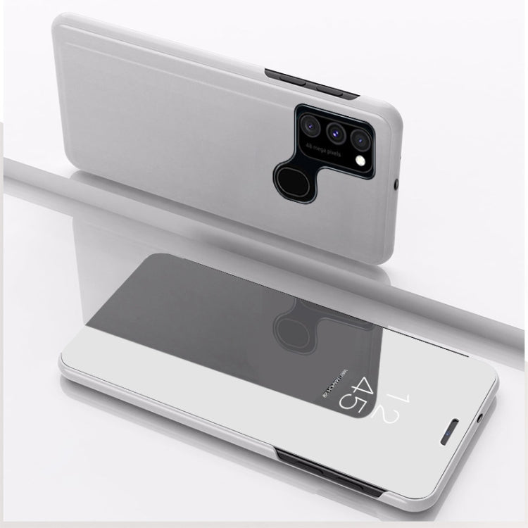 For Samsung Galaxy A21S Plated Mirror Horizontal Flip Leather Case with Holder