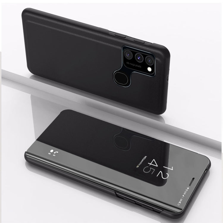 For Samsung Galaxy A21S Plated Mirror Horizontal Flip Leather Case with Holder