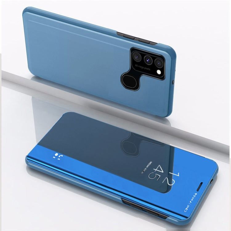 For Samsung Galaxy A21S Plated Mirror Horizontal Flip Leather Case with Holder