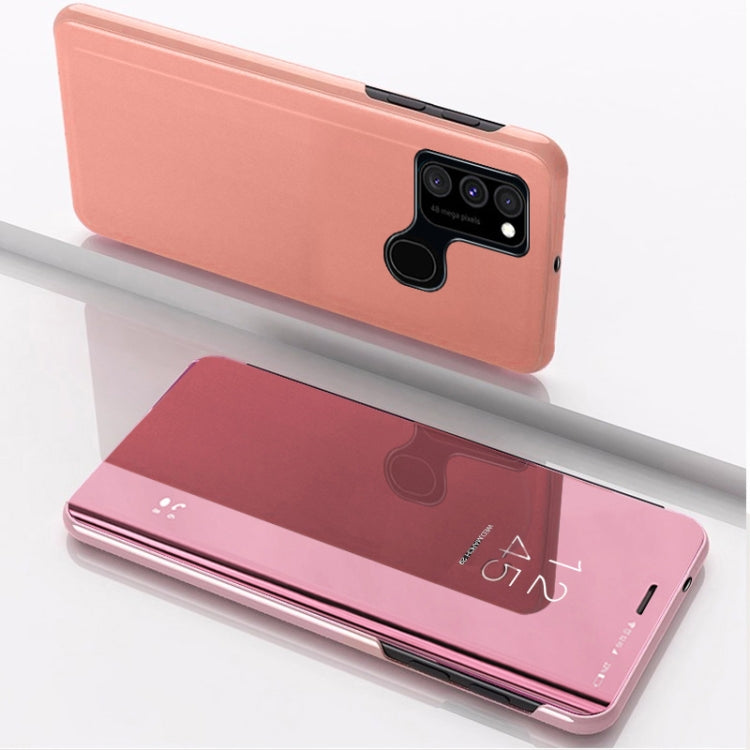 For Samsung Galaxy A21S Plated Mirror Horizontal Flip Leather Case with Holder