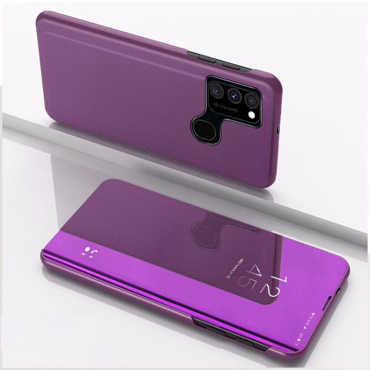For Samsung Galaxy A21S Plated Mirror Horizontal Flip Leather Case with Holder