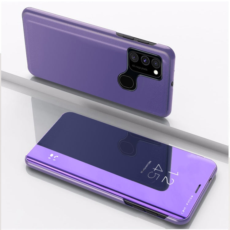 For Samsung Galaxy A21S Plated Mirror Horizontal Flip Leather Case with Holder