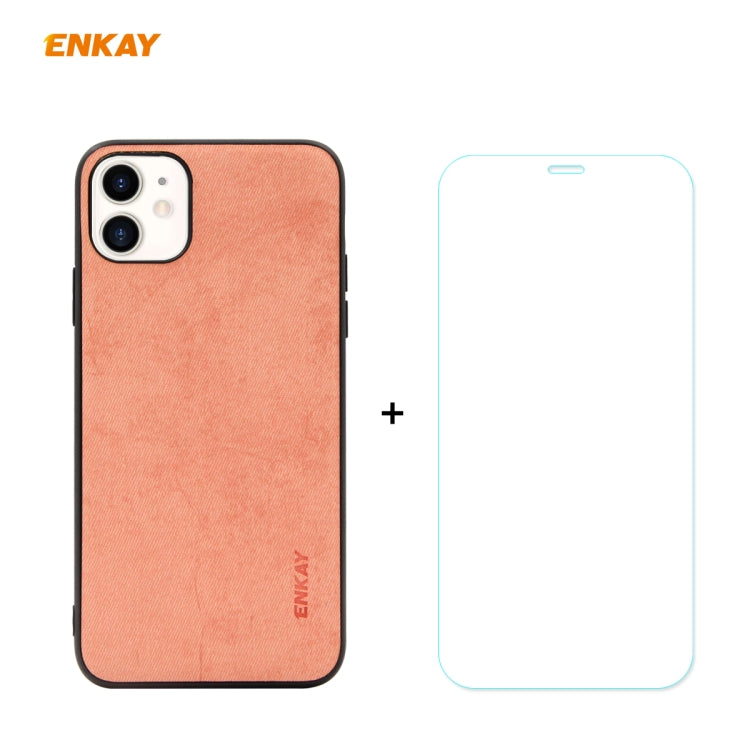 For iPhone 11 ENKAY ENK-PC0282 2 in 1 Business Series Fabric Texture PU Leather + TPU Soft Slim Case Cover ï¼† 0.26mm 9H 2.5D Tempered Glass Film