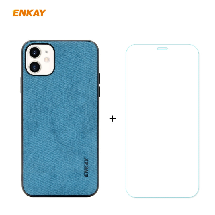 For iPhone 11 ENKAY ENK-PC0282 2 in 1 Business Series Fabric Texture PU Leather + TPU Soft Slim Case Cover ï¼† 0.26mm 9H 2.5D Tempered Glass Film