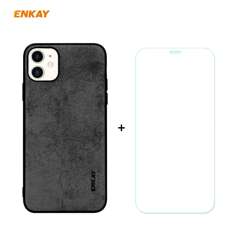 For iPhone 11 ENKAY ENK-PC0282 2 in 1 Business Series Fabric Texture PU Leather + TPU Soft Slim Case Cover ï¼† 0.26mm 9H 2.5D Tempered Glass Film