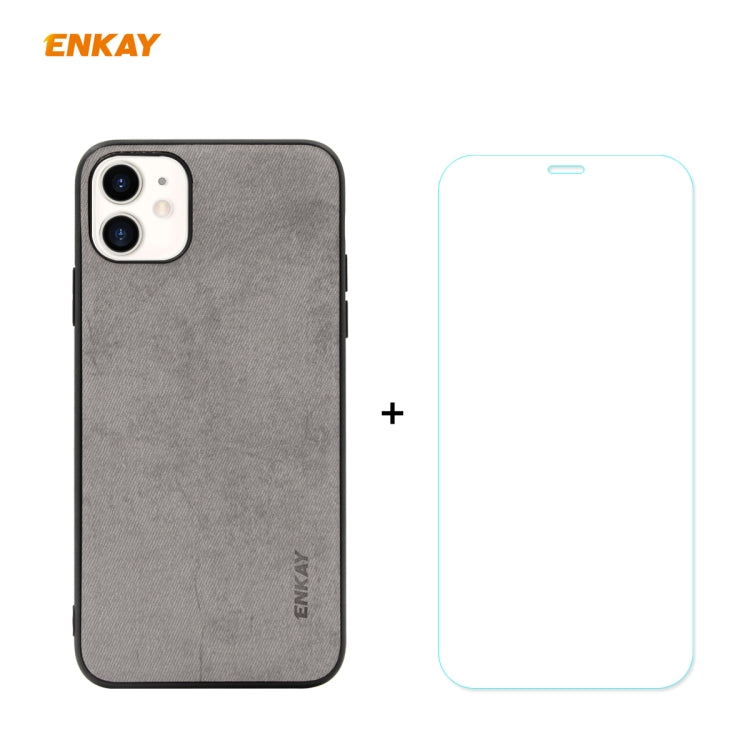 For iPhone 11 ENKAY ENK-PC0282 2 in 1 Business Series Fabric Texture PU Leather + TPU Soft Slim Case Cover ï¼† 0.26mm 9H 2.5D Tempered Glass Film