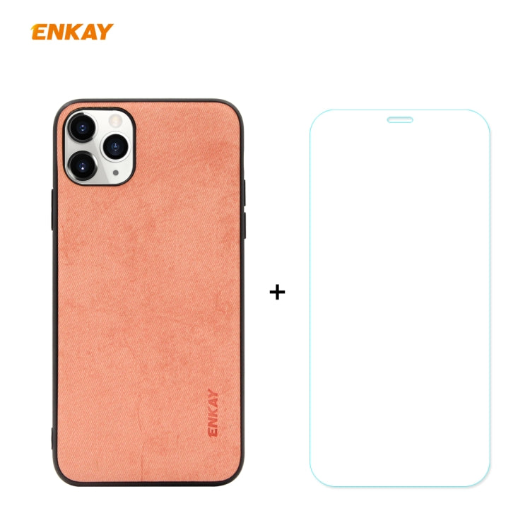 For iPhone 11 Pro Max ENKAY ENK-PC0302 2 in 1 Business Series Fabric Texture PU Leather + TPU Soft Slim Case Cover ï¼† 0.26mm 9H 2.5D Tempered Glass Film