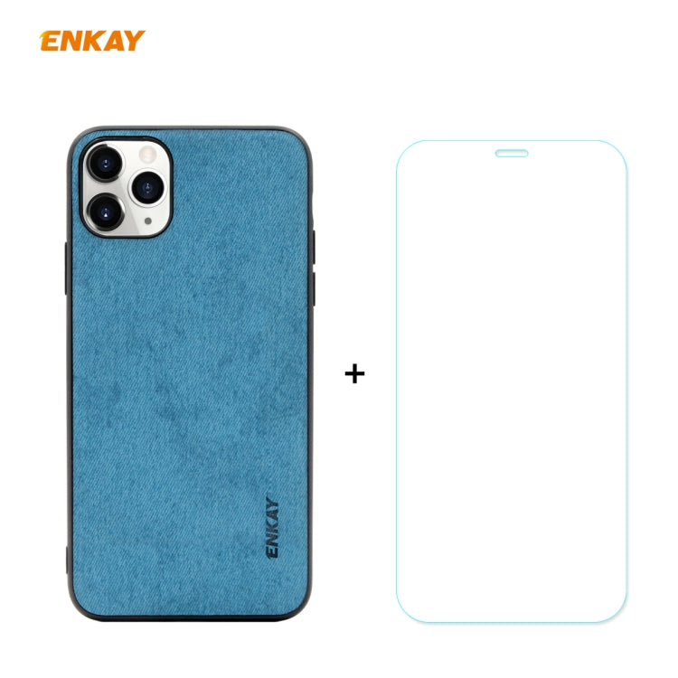 For iPhone 11 Pro Max ENKAY ENK-PC0302 2 in 1 Business Series Fabric Texture PU Leather + TPU Soft Slim Case Cover ï¼† 0.26mm 9H 2.5D Tempered Glass Film