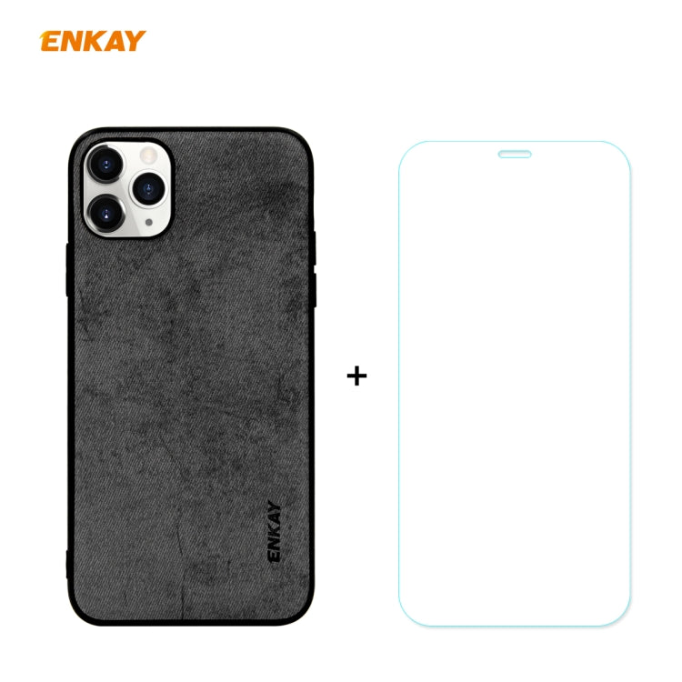 For iPhone 11 Pro Max ENKAY ENK-PC0302 2 in 1 Business Series Fabric Texture PU Leather + TPU Soft Slim Case Cover ï¼† 0.26mm 9H 2.5D Tempered Glass Film