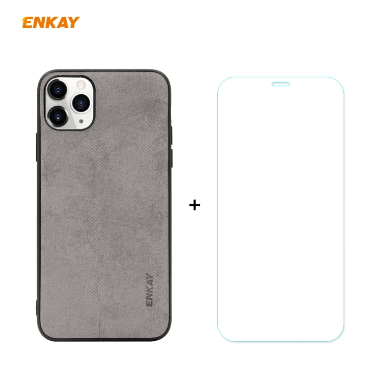 For iPhone 11 Pro Max ENKAY ENK-PC0302 2 in 1 Business Series Fabric Texture PU Leather + TPU Soft Slim Case Cover ï¼† 0.26mm 9H 2.5D Tempered Glass Film