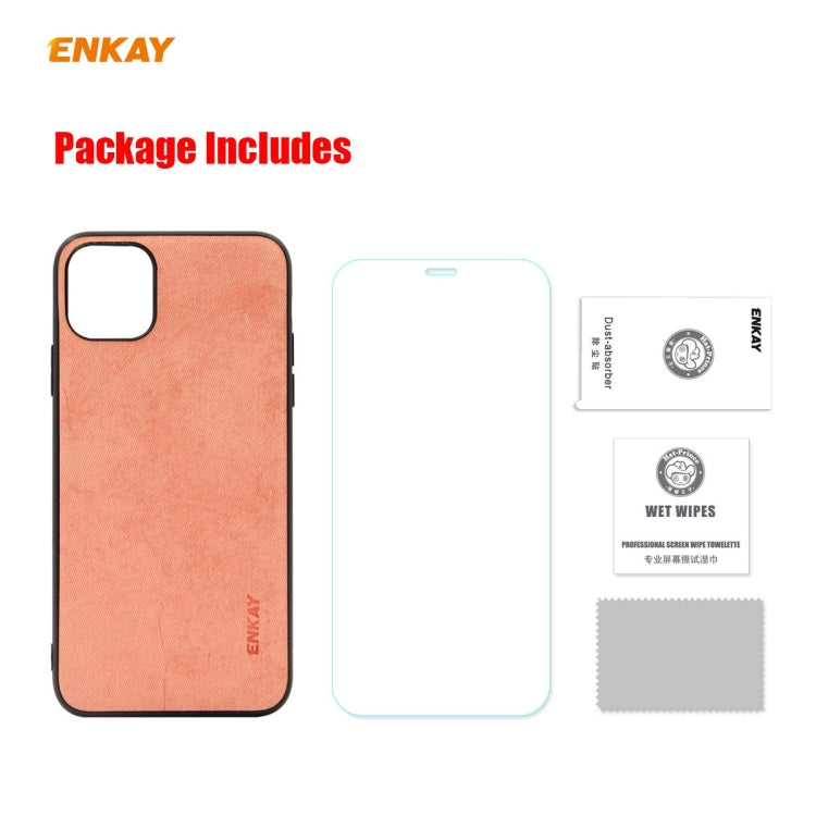 For iPhone 11 Pro Max ENKAY ENK-PC0302 2 in 1 Business Series Fabric Texture PU Leather + TPU Soft Slim Case Cover ï¼† 0.26mm 9H 2.5D Tempered Glass Film